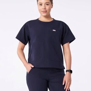 FIGS navy blue canelacrew neck scrub top